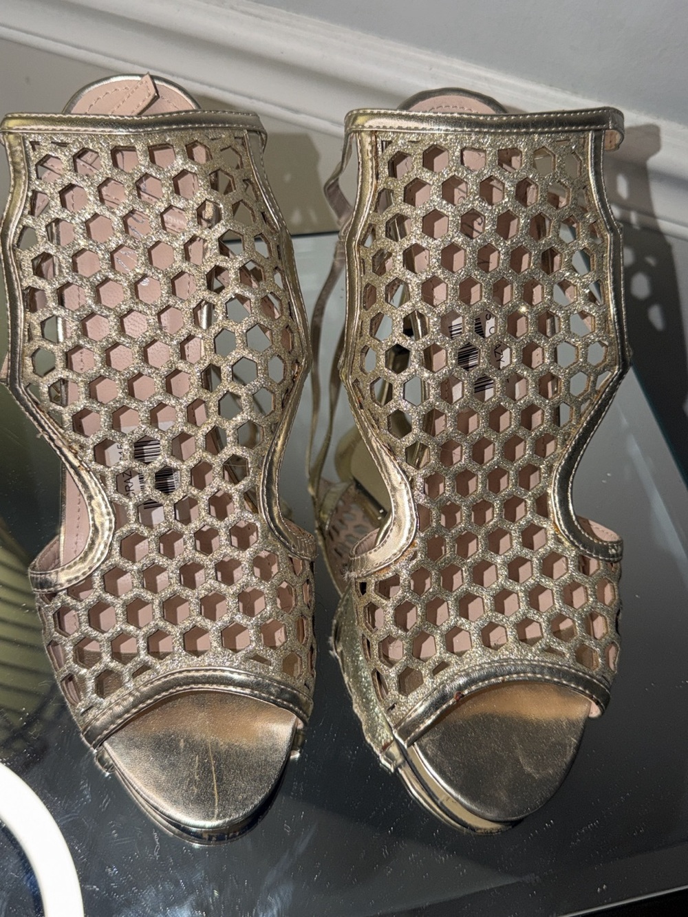 SAS Metallic Gold Honeycomb Cutout Peep-Toe Heels